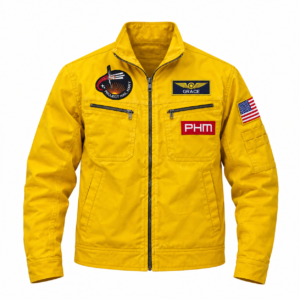 Yellow Mission Flight Jacket with Space Patches, Project Hail Mary Inspired Cotton Utility Jacket